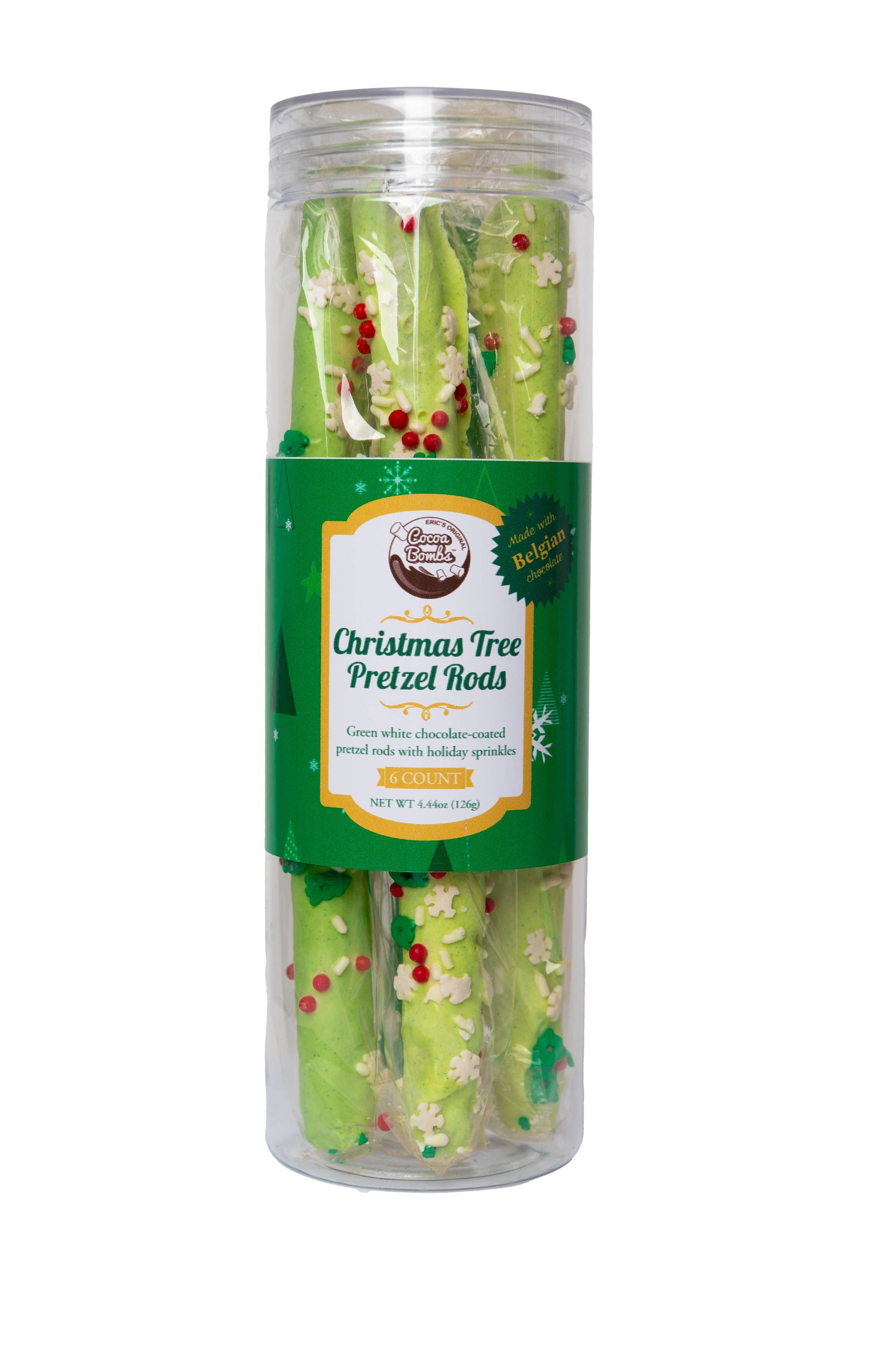 6 pack Green Christmas Tree Pretzel Rods