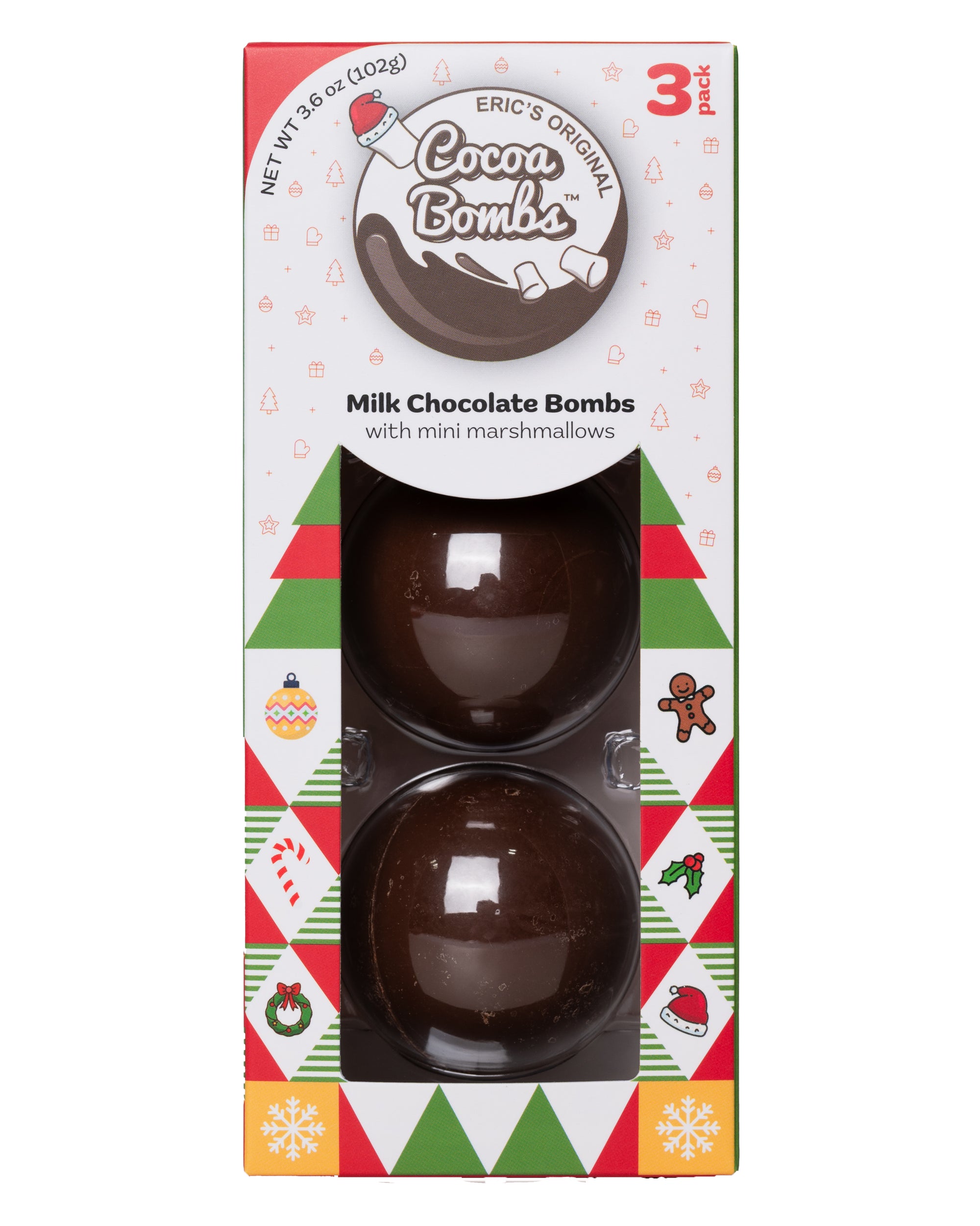 3 Pack Holiday Themed Milk Chocolate Cocoa Bombs
