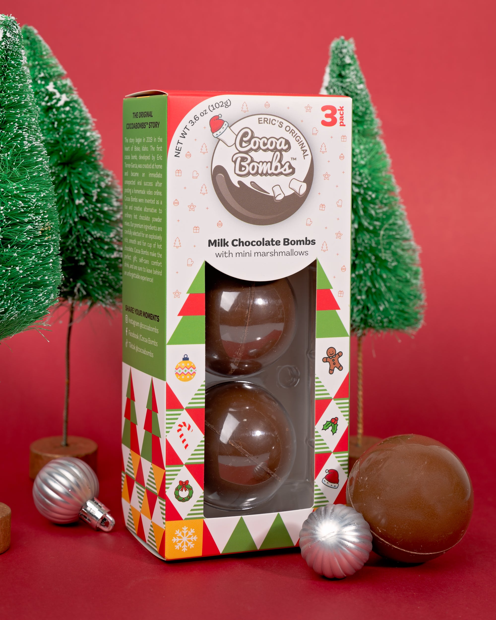 3 Pack Holiday Themed Milk Chocolate Cocoa Bombs