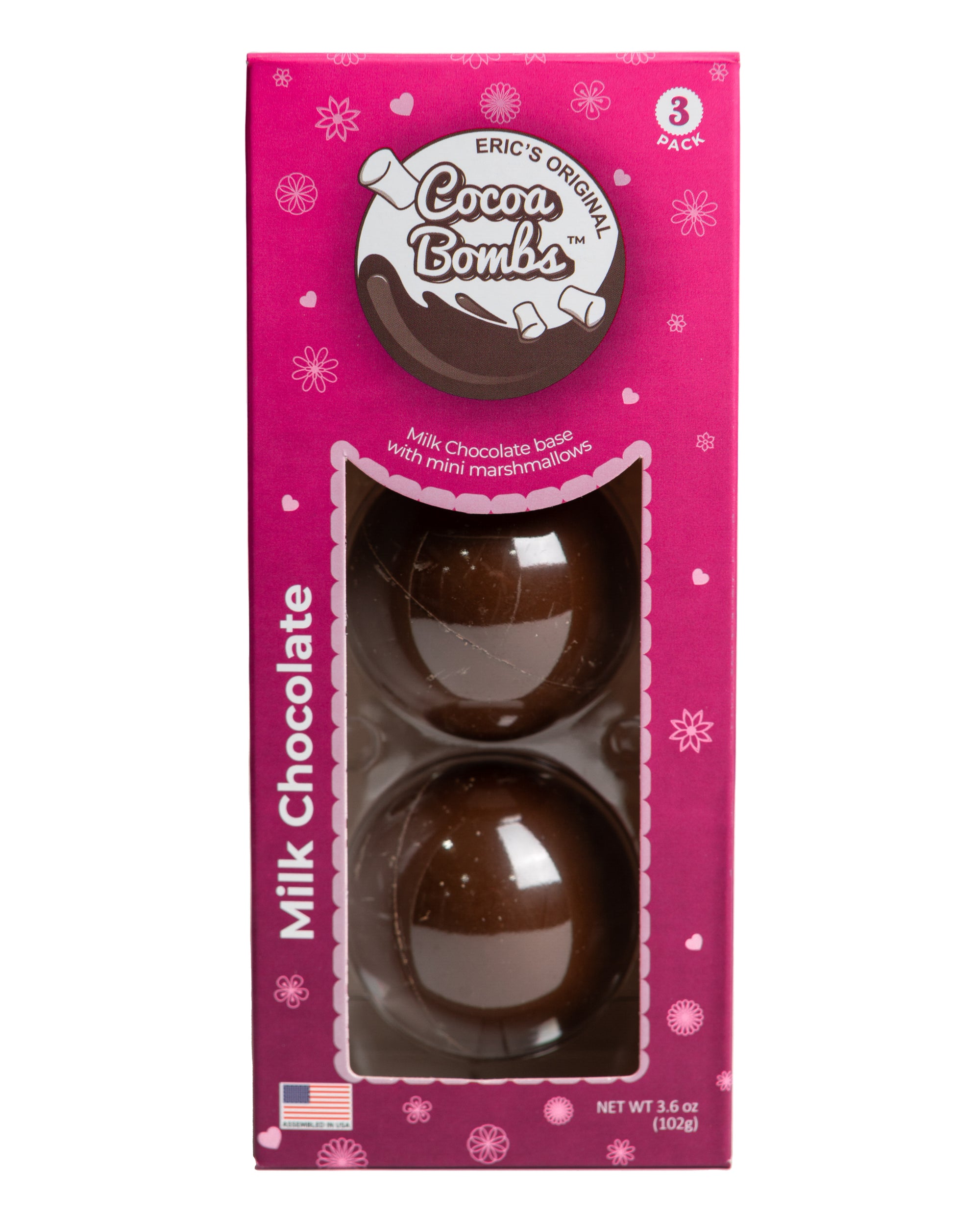 3 Pack Valentine's Theme Milk Chocolate Cocoa Bombs